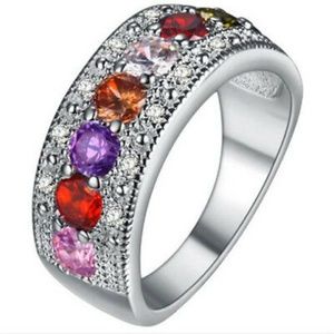 Multi-Color Gemstone Crystal Silver Ring